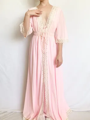 1970s Bubblegum Pink Peignoir and Nightgown Set (S-M)