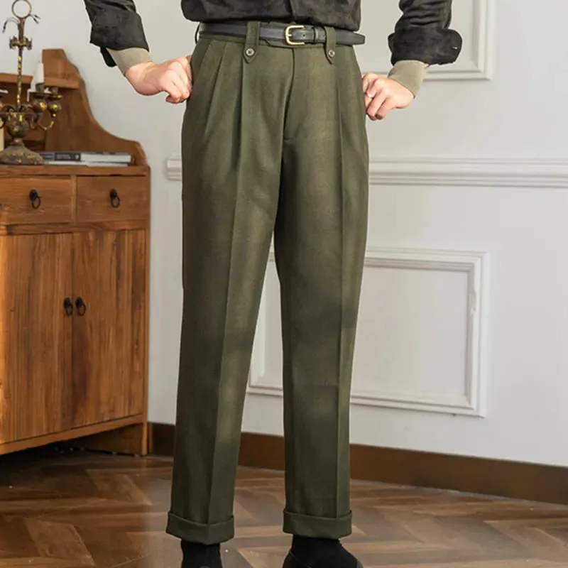 Aidase British Winter High Waist Casual Men Straight Pants High Quality Versatile Slim Long Pants Men Fashion Clothes Office Trousers