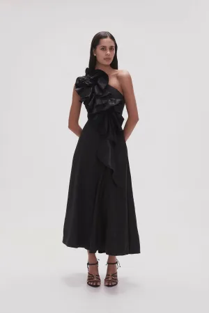 Aje Adelia Ruffle Midi Dress Black Size 10