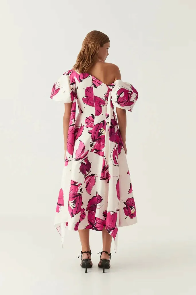 Aje Arista Tulip Sleeve Midi Dress Falling Florals