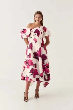 Aje Arista Tulip Sleeve Midi Dress Falling Florals