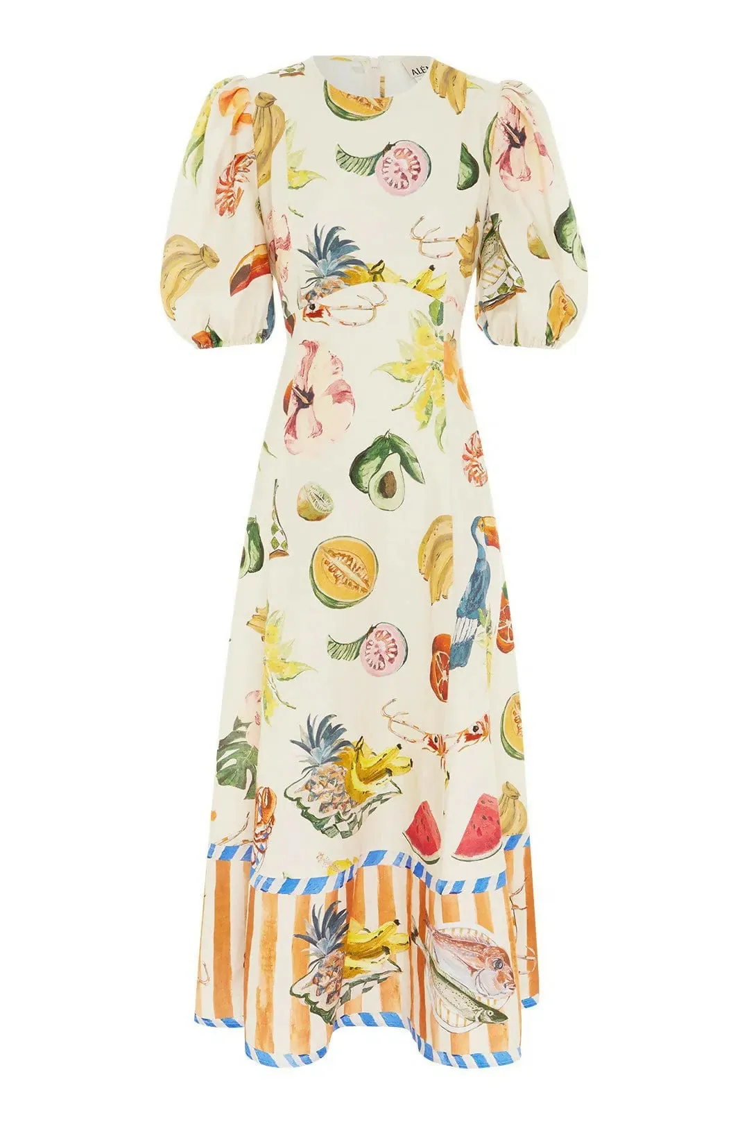 Alemais Theo Midi Dress Ivory Print Size AU 16