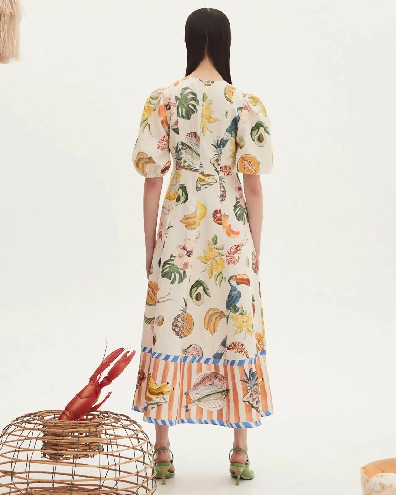 Alemais Theo Midi Dress Ivory Print Size AU 16