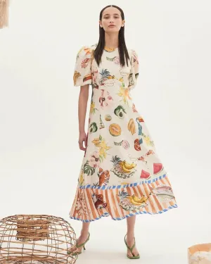Alemais Theo Midi Dress Ivory Print Size AU 16