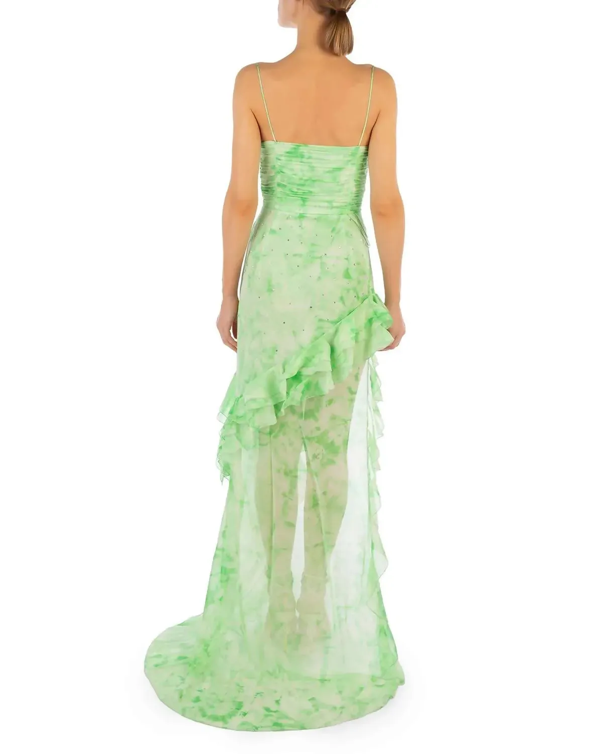 Alessandra Rich Asymmetric Embellished Tie-Dyed Silk-Georgette Gown Green Size 36/ AU 6
