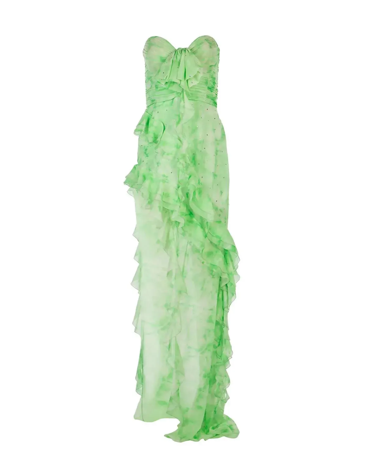 Alessandra Rich Asymmetric Embellished Tie-Dyed Silk-Georgette Gown Green Size 36/ AU 6