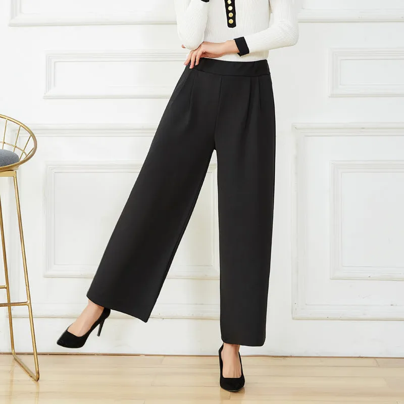 Ankle-Length Pants High Waist Drape Wide Leg Stretchable Plus Size Loose Women Casual Korean Slim Look Pants