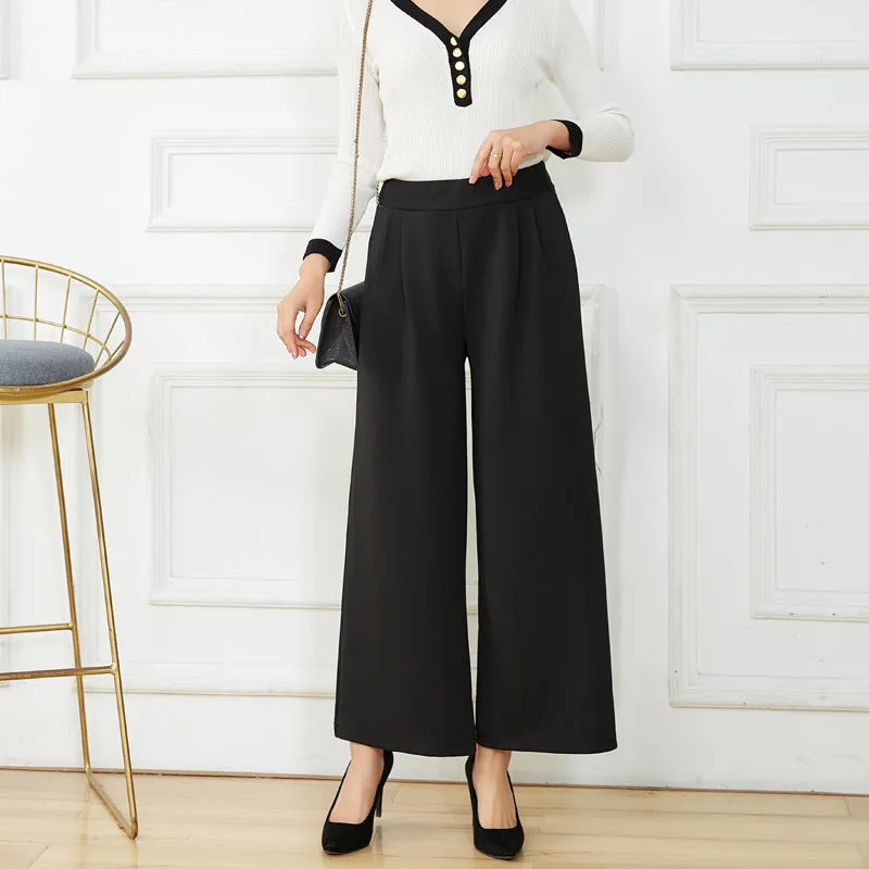 Ankle-Length Pants High Waist Drape Wide Leg Stretchable Plus Size Loose Women Casual Korean Slim Look Pants