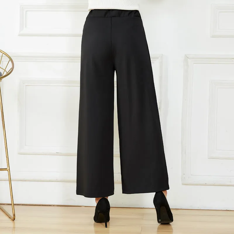 Ankle-Length Pants High Waist Drape Wide Leg Stretchable Plus Size Loose Women Casual Korean Slim Look Pants