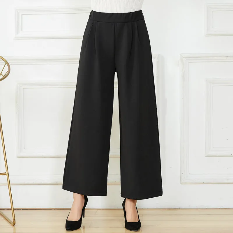 Ankle-Length Pants High Waist Drape Wide Leg Stretchable Plus Size Loose Women Casual Korean Slim Look Pants