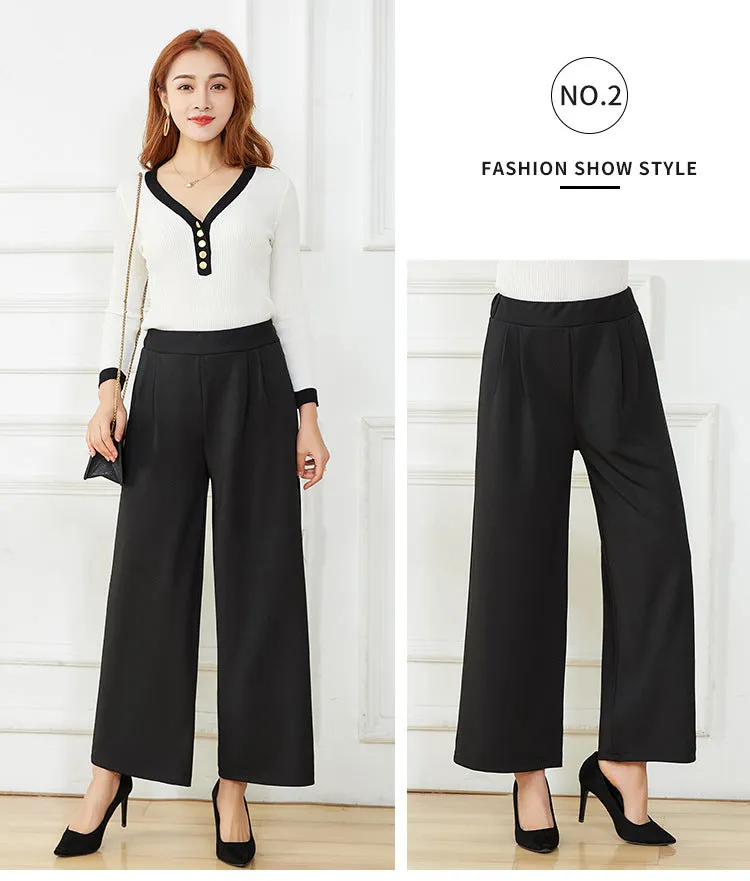 Ankle-Length Pants High Waist Drape Wide Leg Stretchable Plus Size Loose Women Casual Korean Slim Look Pants