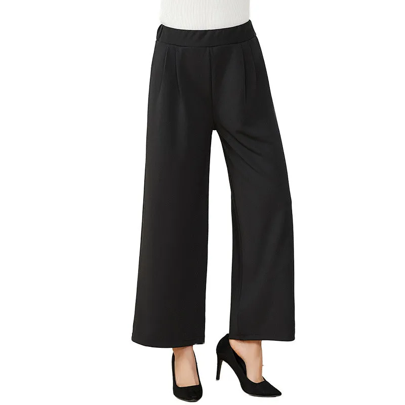 Ankle-Length Pants High Waist Drape Wide Leg Stretchable Plus Size Loose Women Casual Korean Slim Look Pants