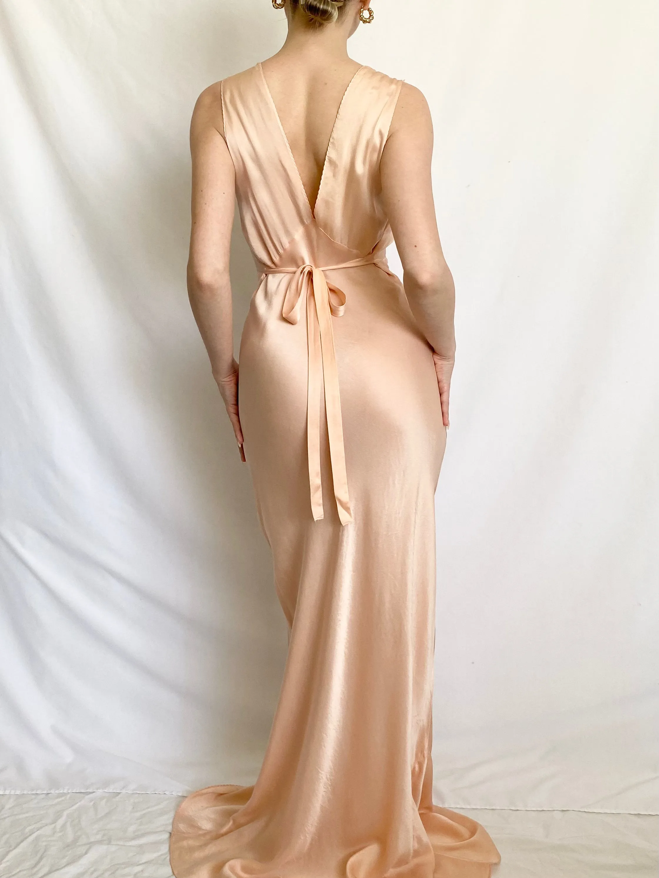 Antique 1930s Pure Silk Pink Bias Gown (XS)