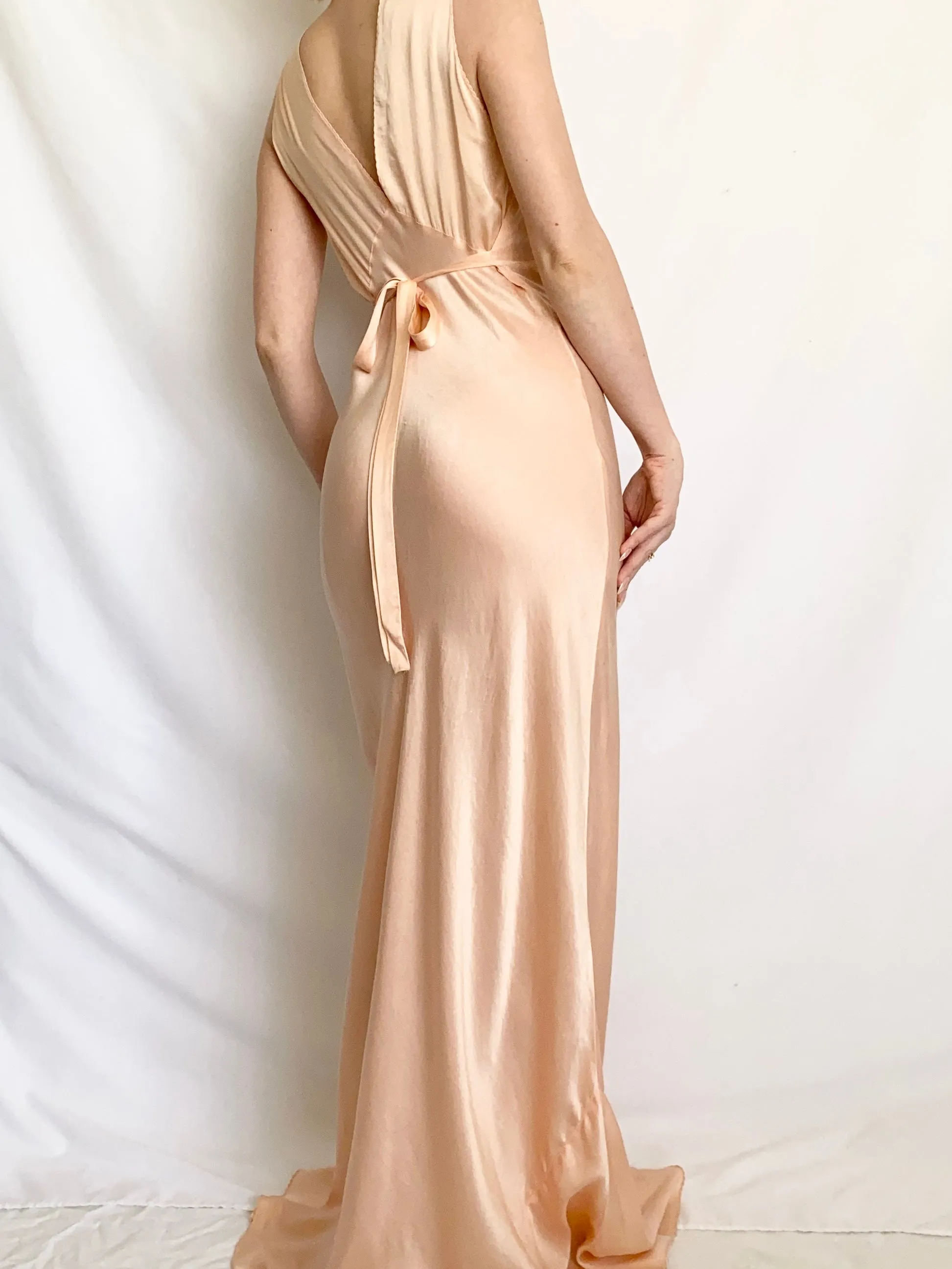 Antique 1930s Pure Silk Pink Bias Gown (XS)