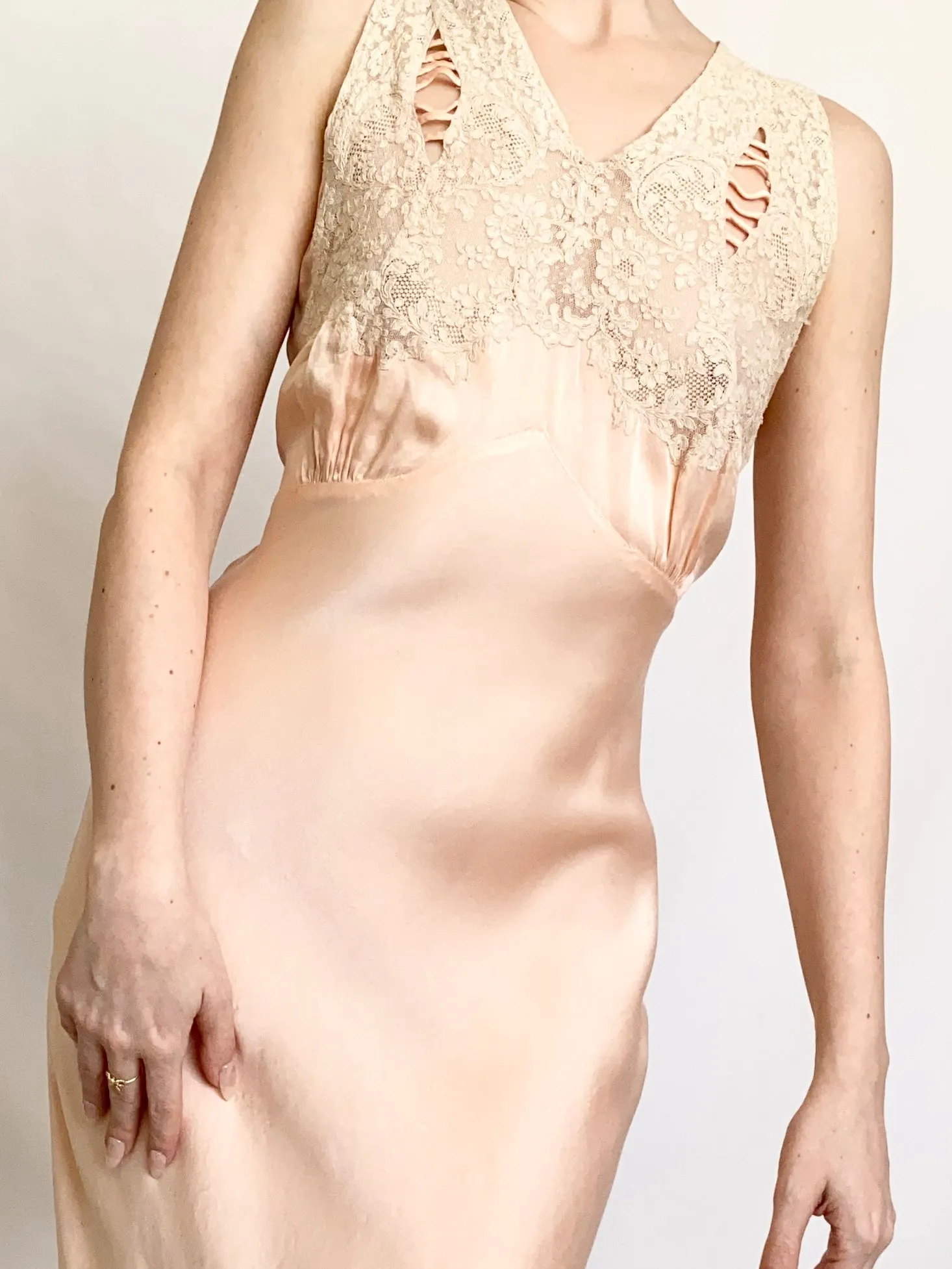 Antique 1930s Pure Silk Pink Bias Gown (XS)