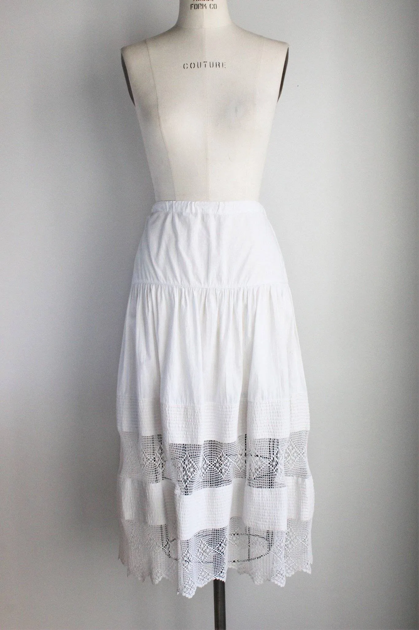 Antique Victorian White Cotton Crochet Petticoat
