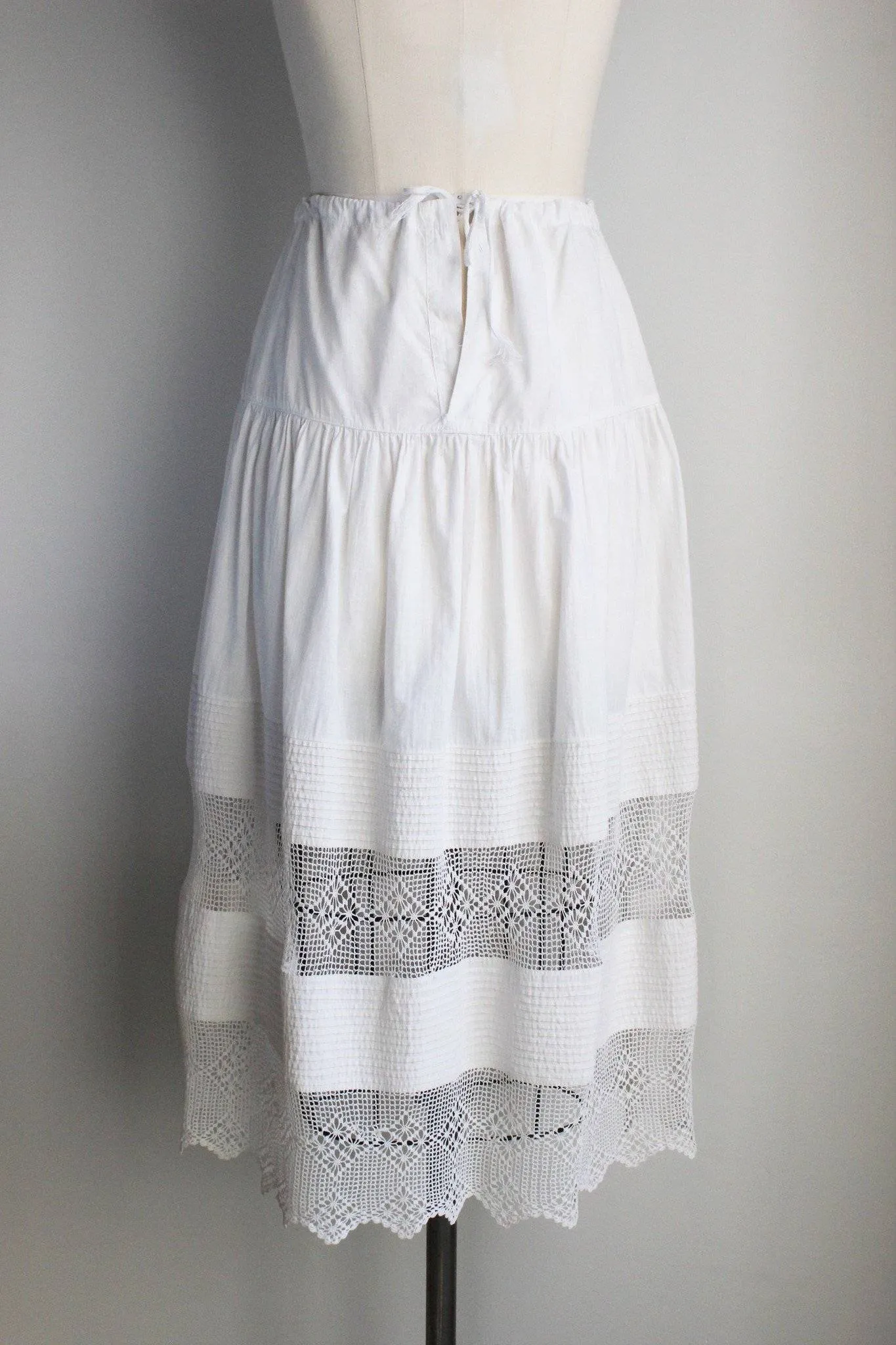 Antique Victorian White Cotton Crochet Petticoat