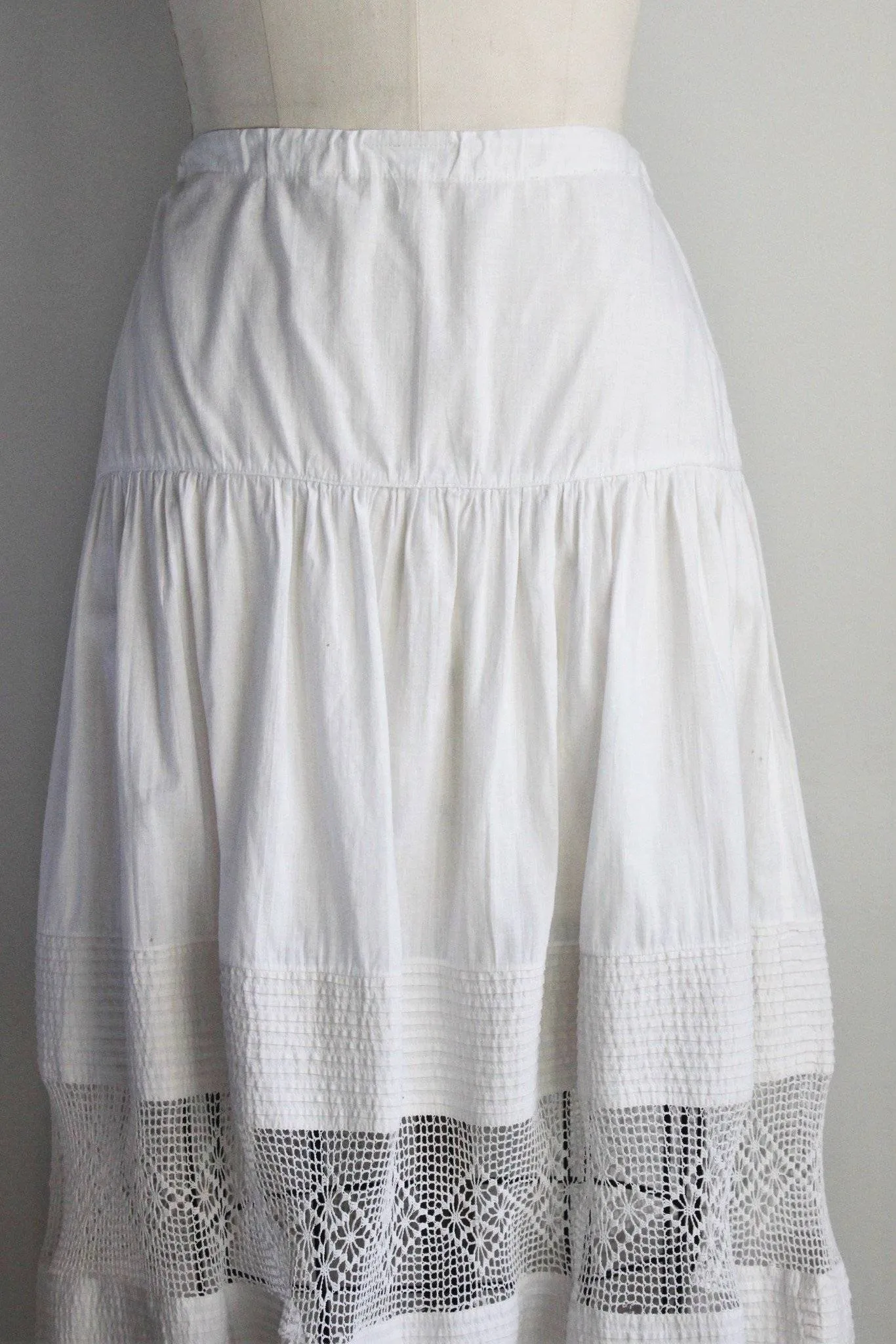 Antique Victorian White Cotton Crochet Petticoat