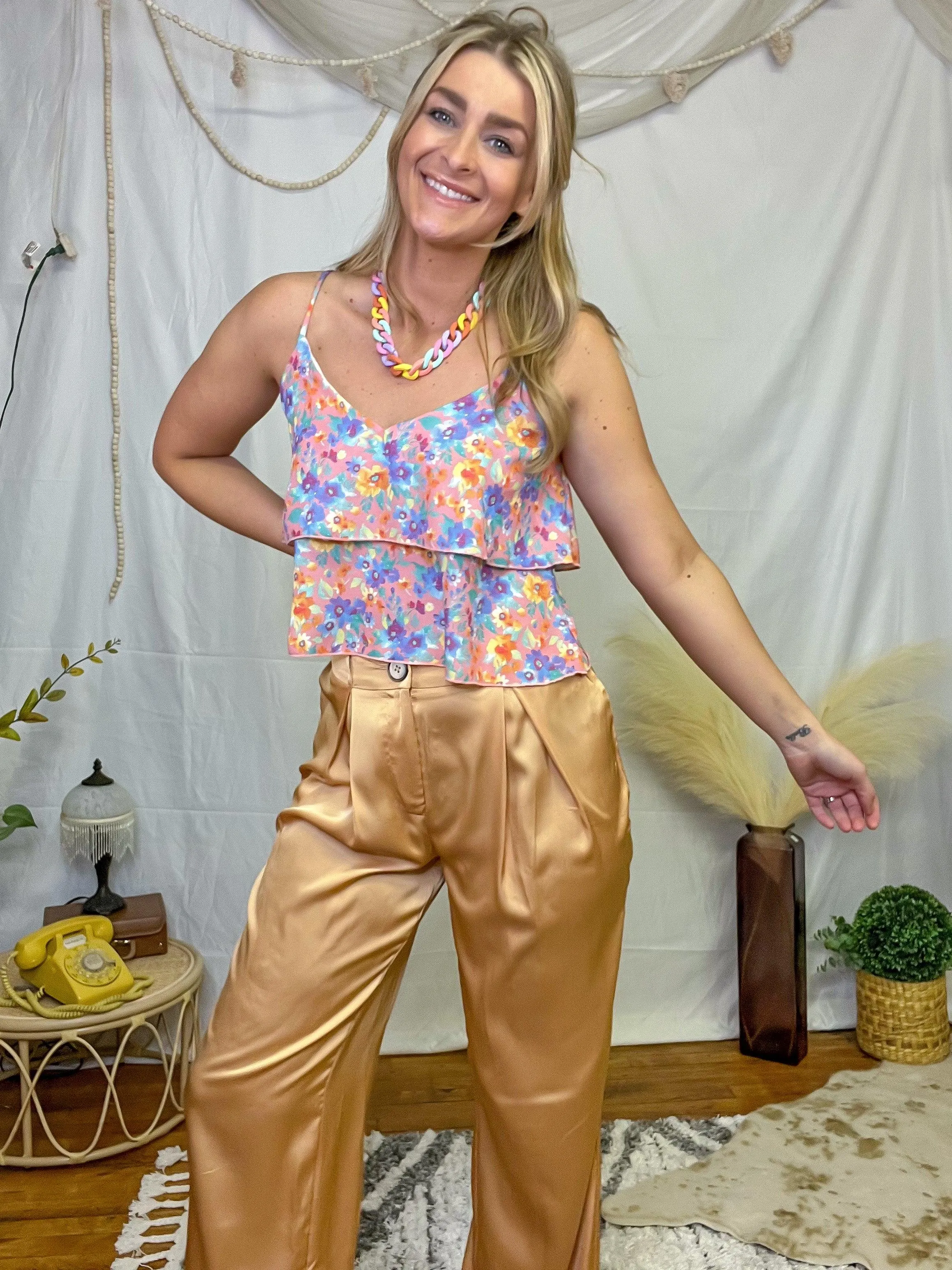 Apricot Satin Trouser Pants