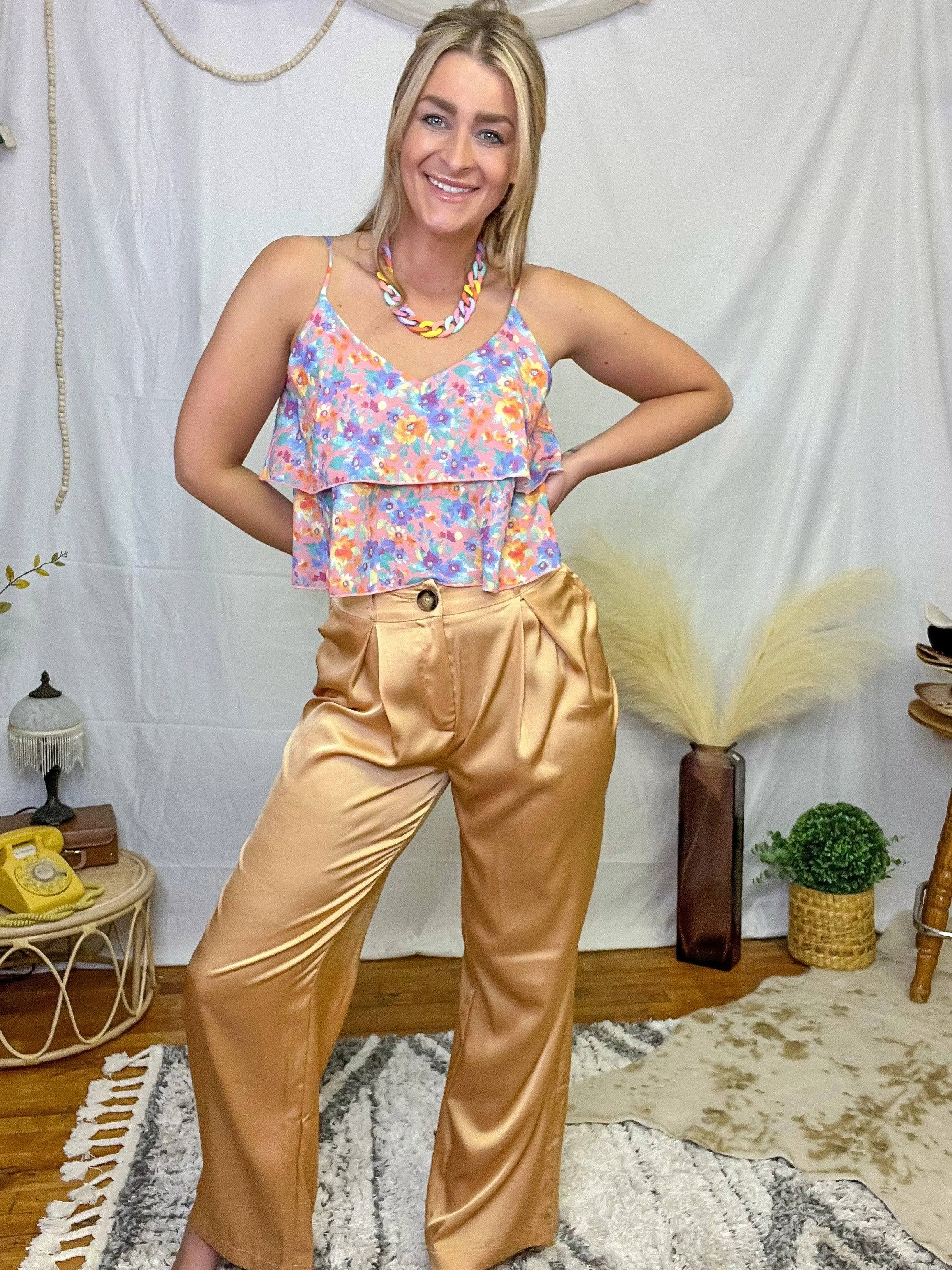 Apricot Satin Trouser Pants