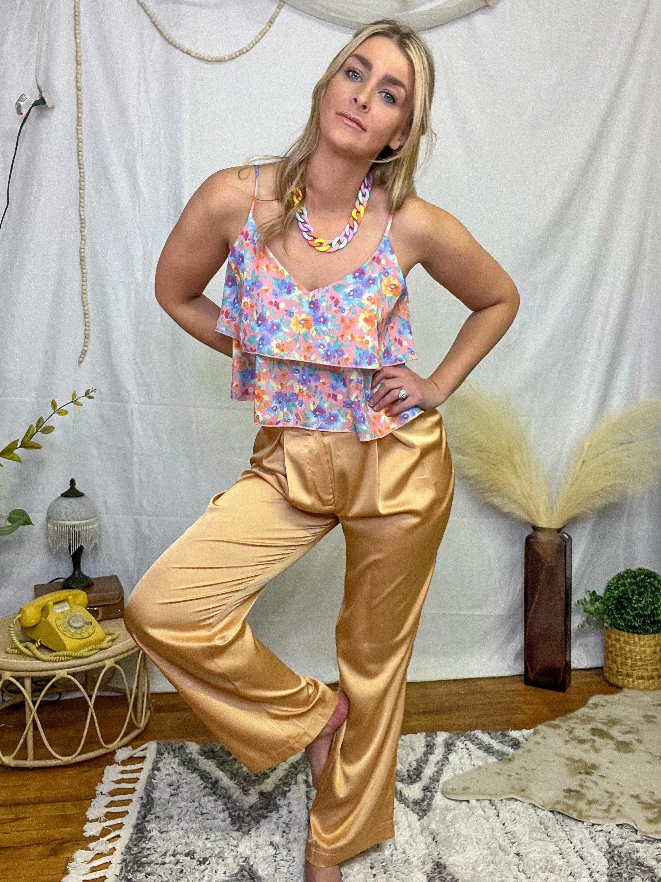 Apricot Satin Trouser Pants