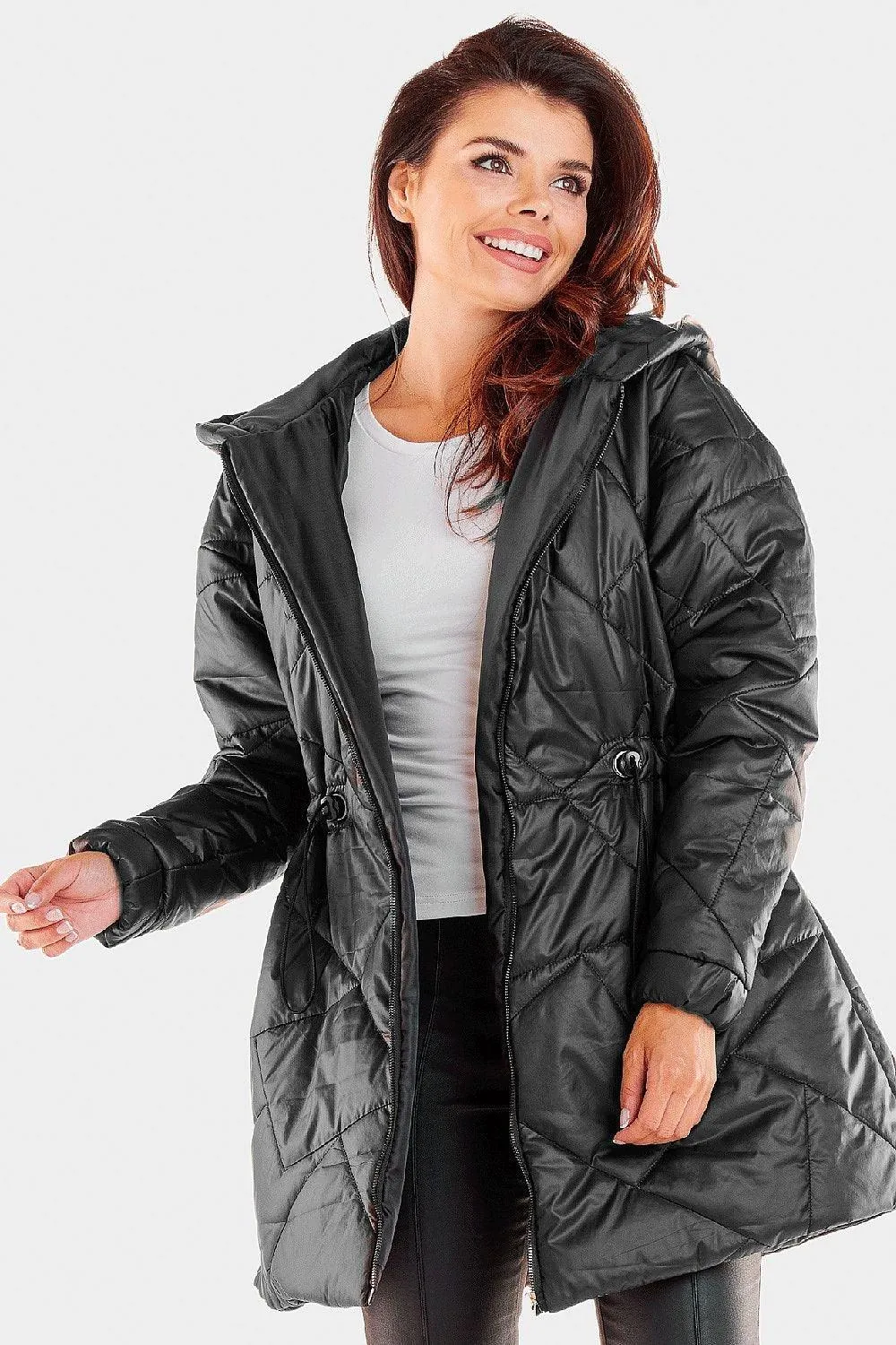 Awama zippered quilted jacket with hood