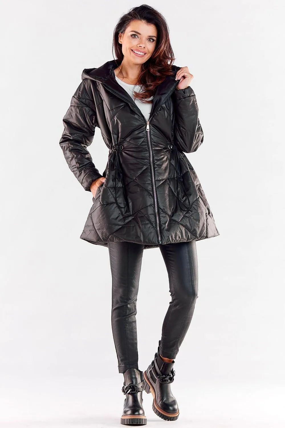 Awama zippered quilted jacket with hood