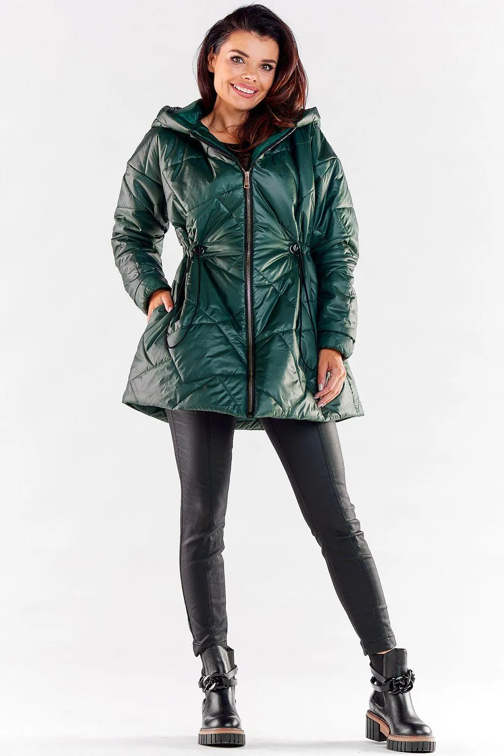 Awama zippered quilted jacket with hood