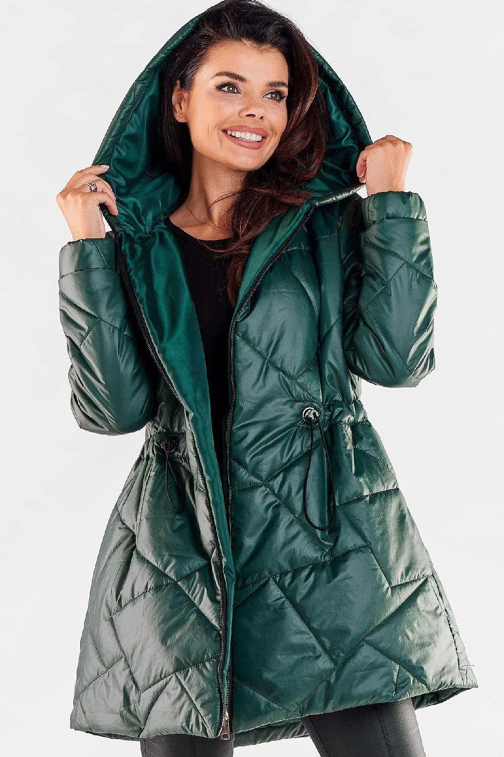 Awama zippered quilted jacket with hood