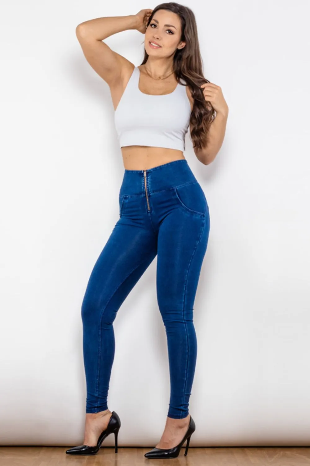 Baeful High Waist Zip Up Skinny Long Jeans