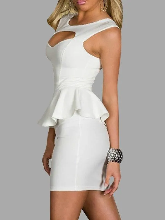 Black Cut Out Flounce Peplum High-waist Sleeveless Sexy Party Dress