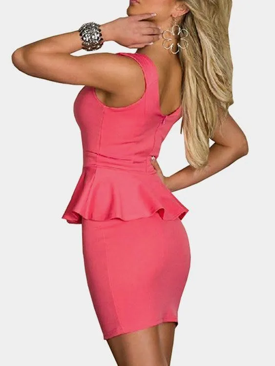 Black Cut Out Flounce Peplum High-waist Sleeveless Sexy Party Dress