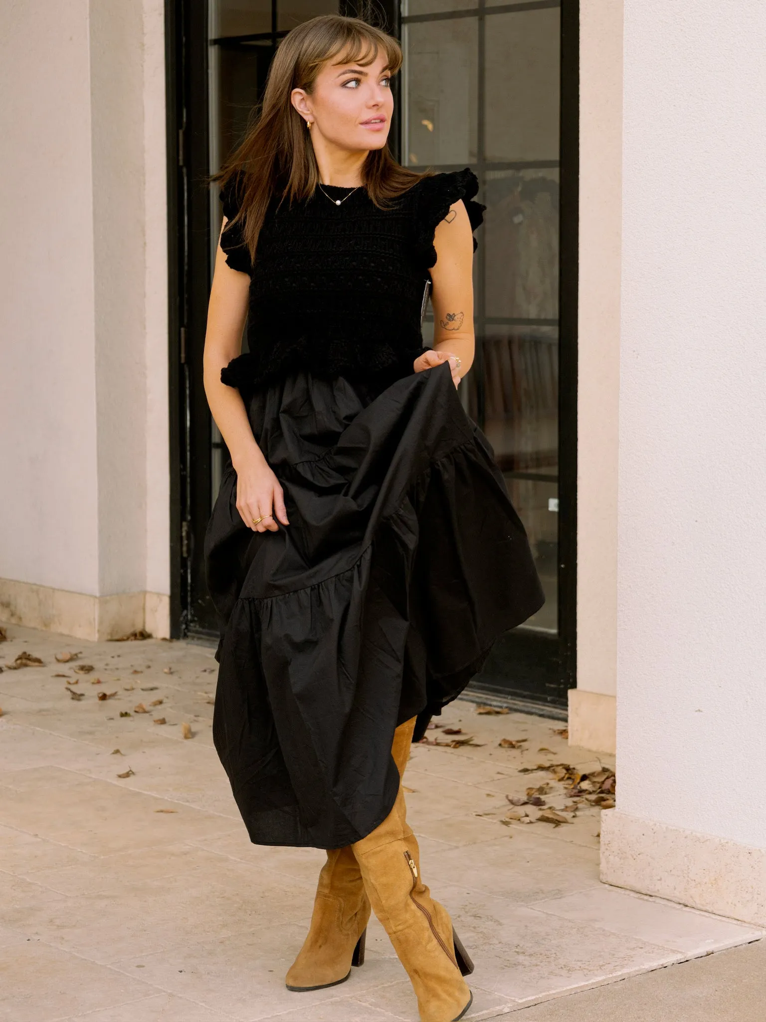 Black Knit & Cotton Lawn Dress