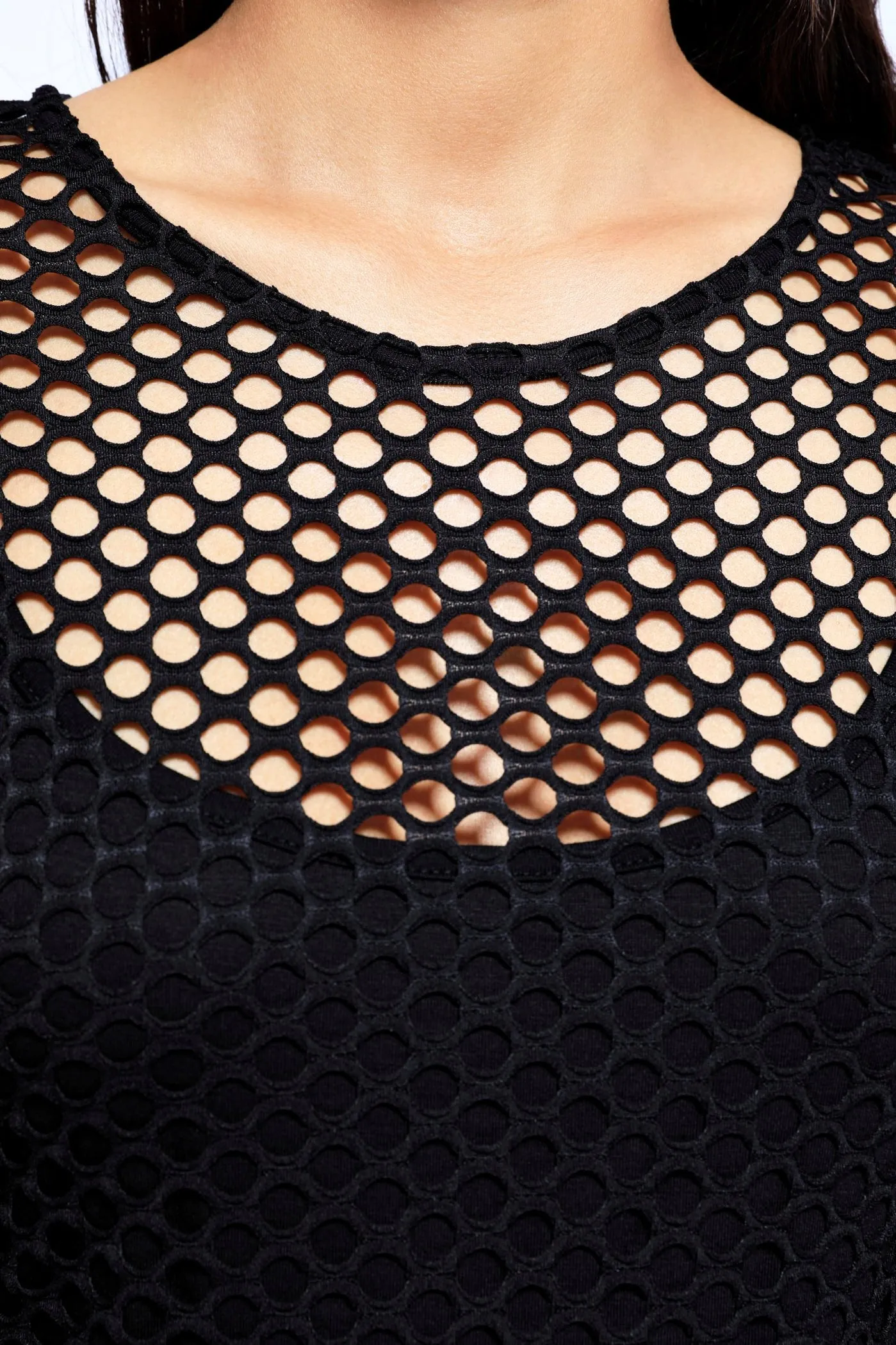 Black Long Sleeve Fishnet Bodycon Dress