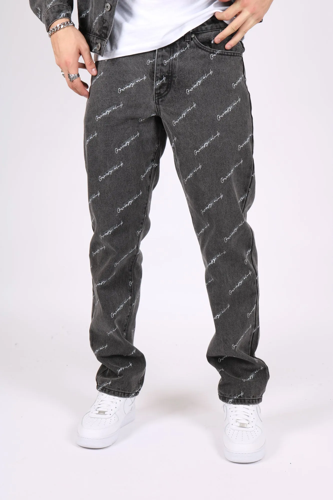 Black Owners Motorsport Printed Denim Jeans