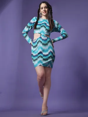 Blue Chevron Bodycon Dress