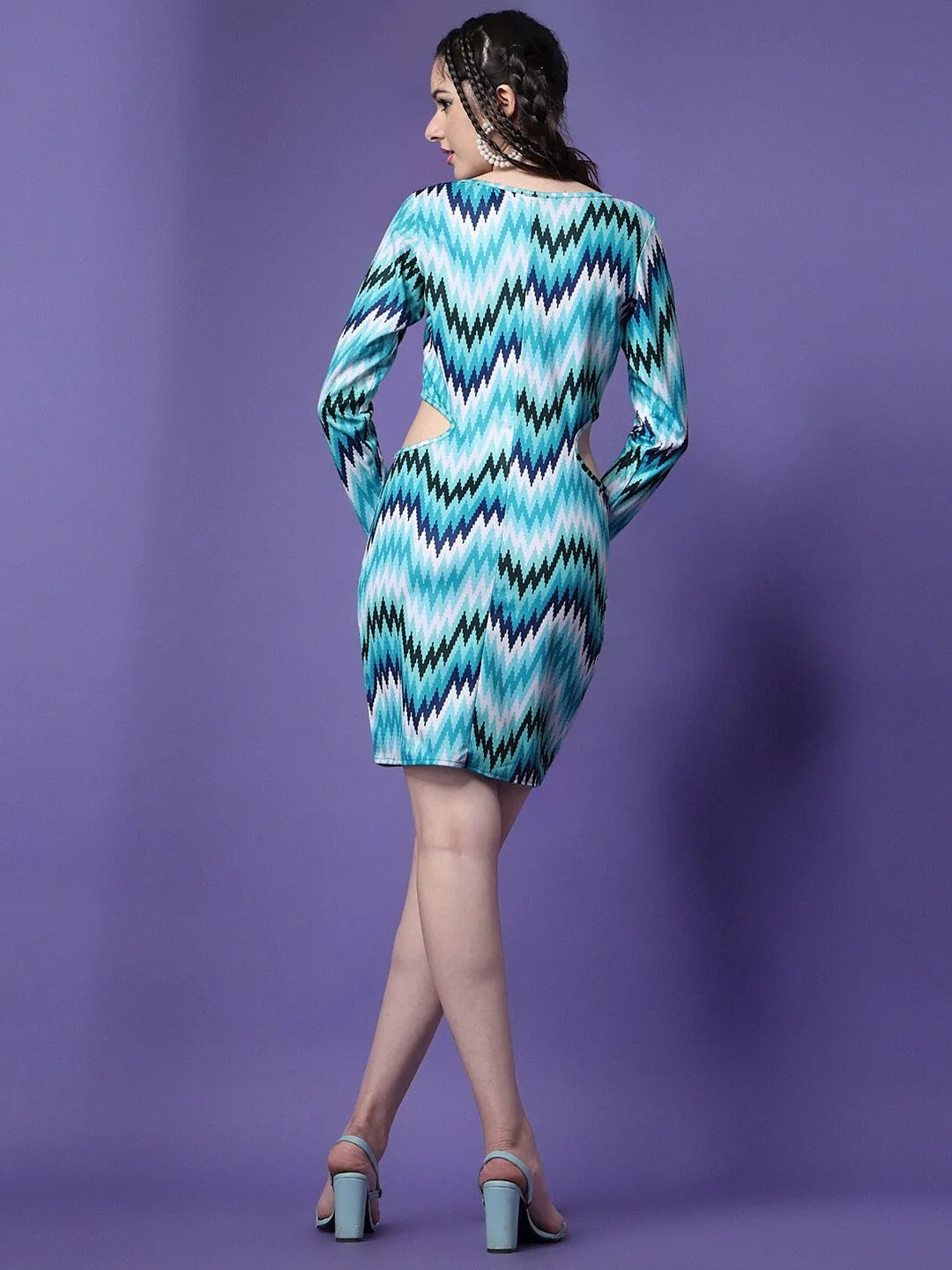 Blue Chevron Bodycon Dress