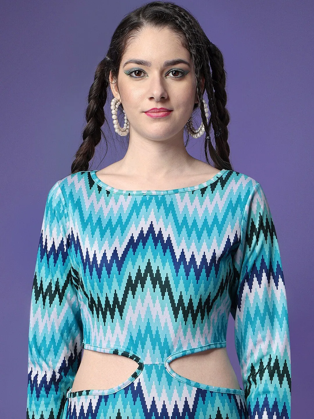 Blue Chevron Bodycon Dress