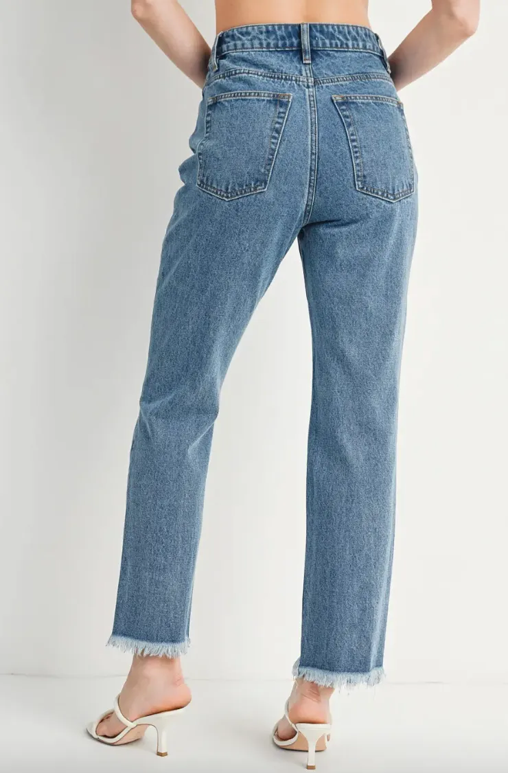 Brittany - HIgh Rise Straight Leg Raw Hem Denim
