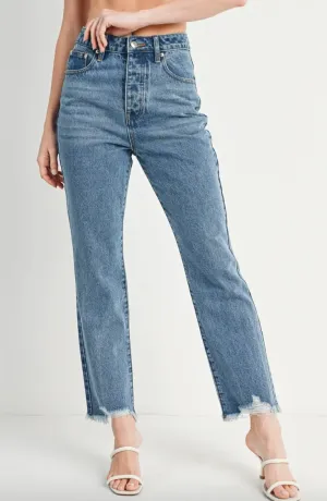 Brittany - HIgh Rise Straight Leg Raw Hem Denim