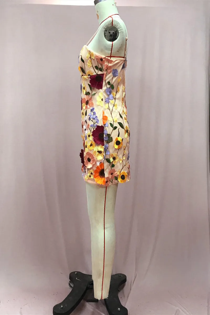 BT3053 Flower Embroidery Cami Dress