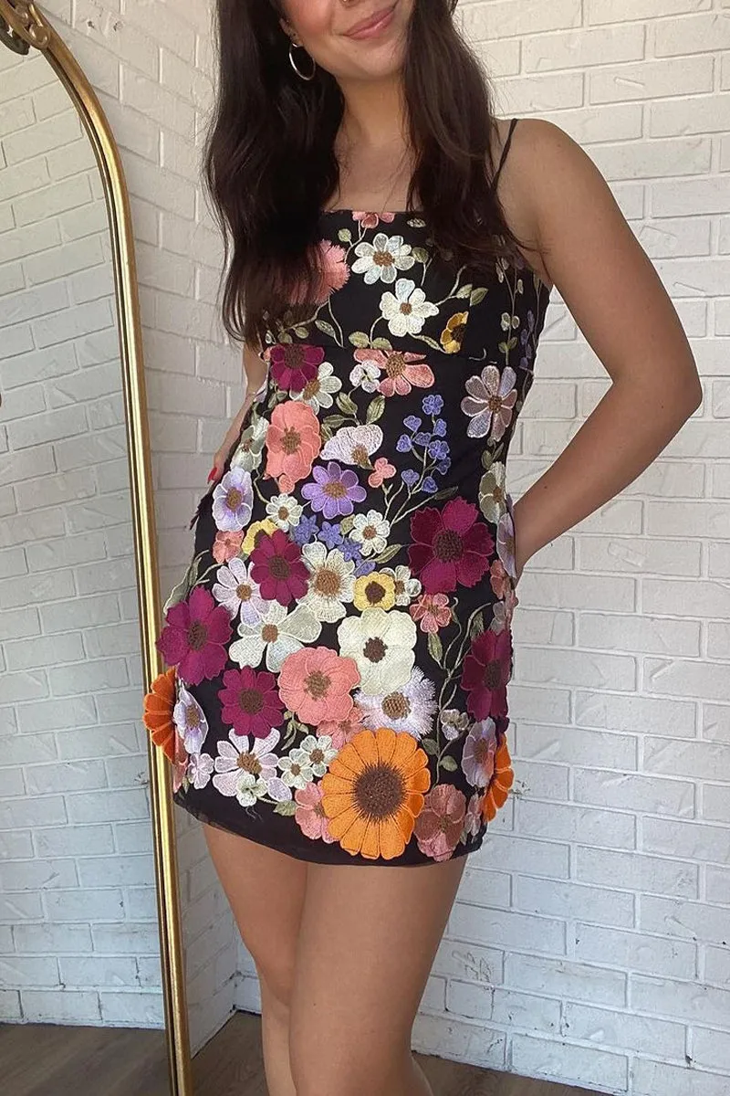 BT3053 Flower Embroidery Cami Dress