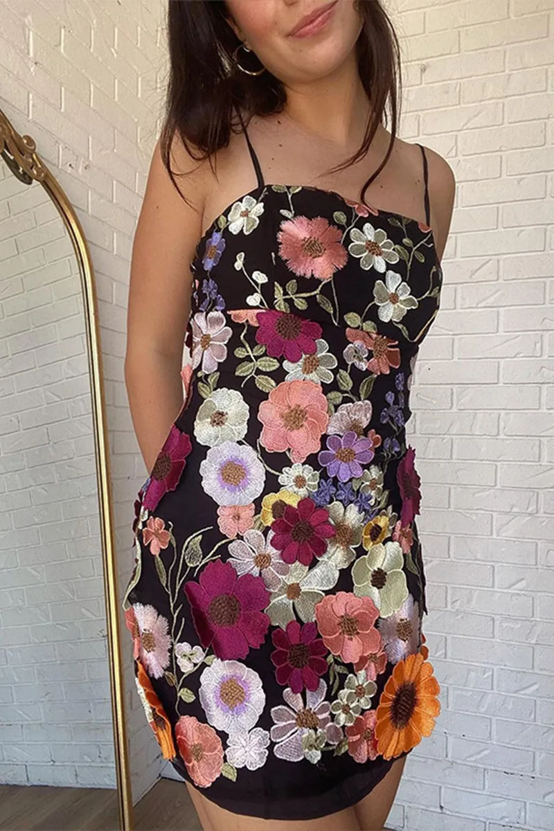 BT3053 Flower Embroidery Cami Dress