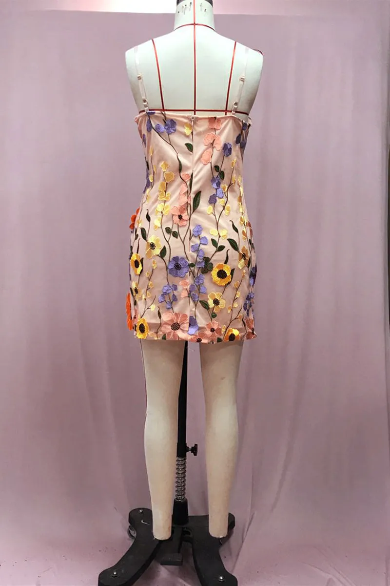 BT3053 Flower Embroidery Cami Dress