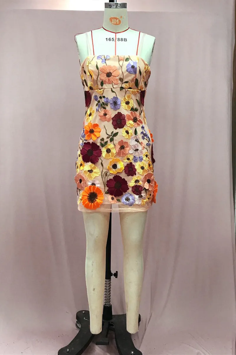 BT3053 Flower Embroidery Cami Dress