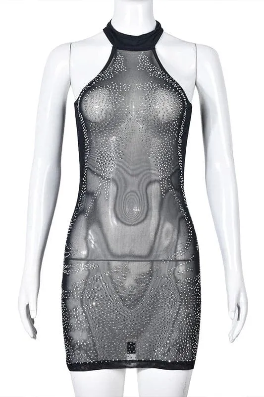 BX351 Semi-sheer Meshed Mini Dress
