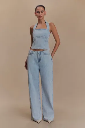 Caitlin Mid Rise Denim Flare Jeans - Light Blue