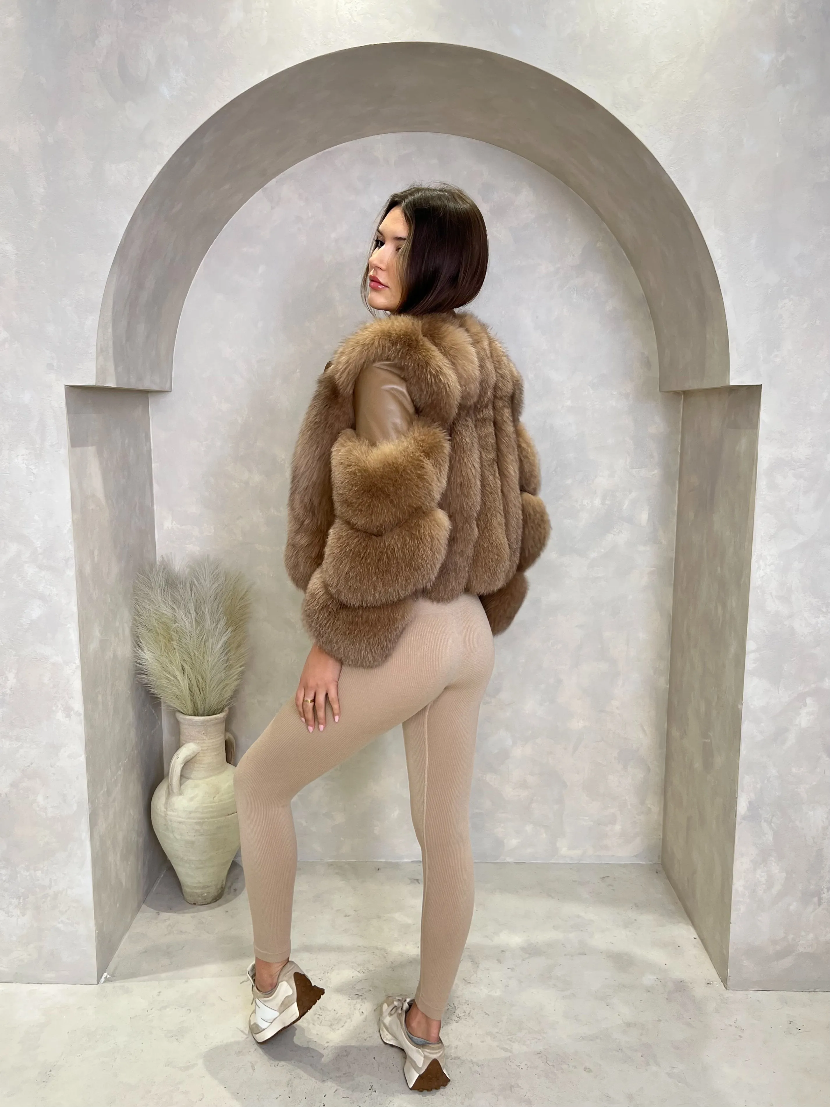 Camel Luxury Fur Biker Style Jacket