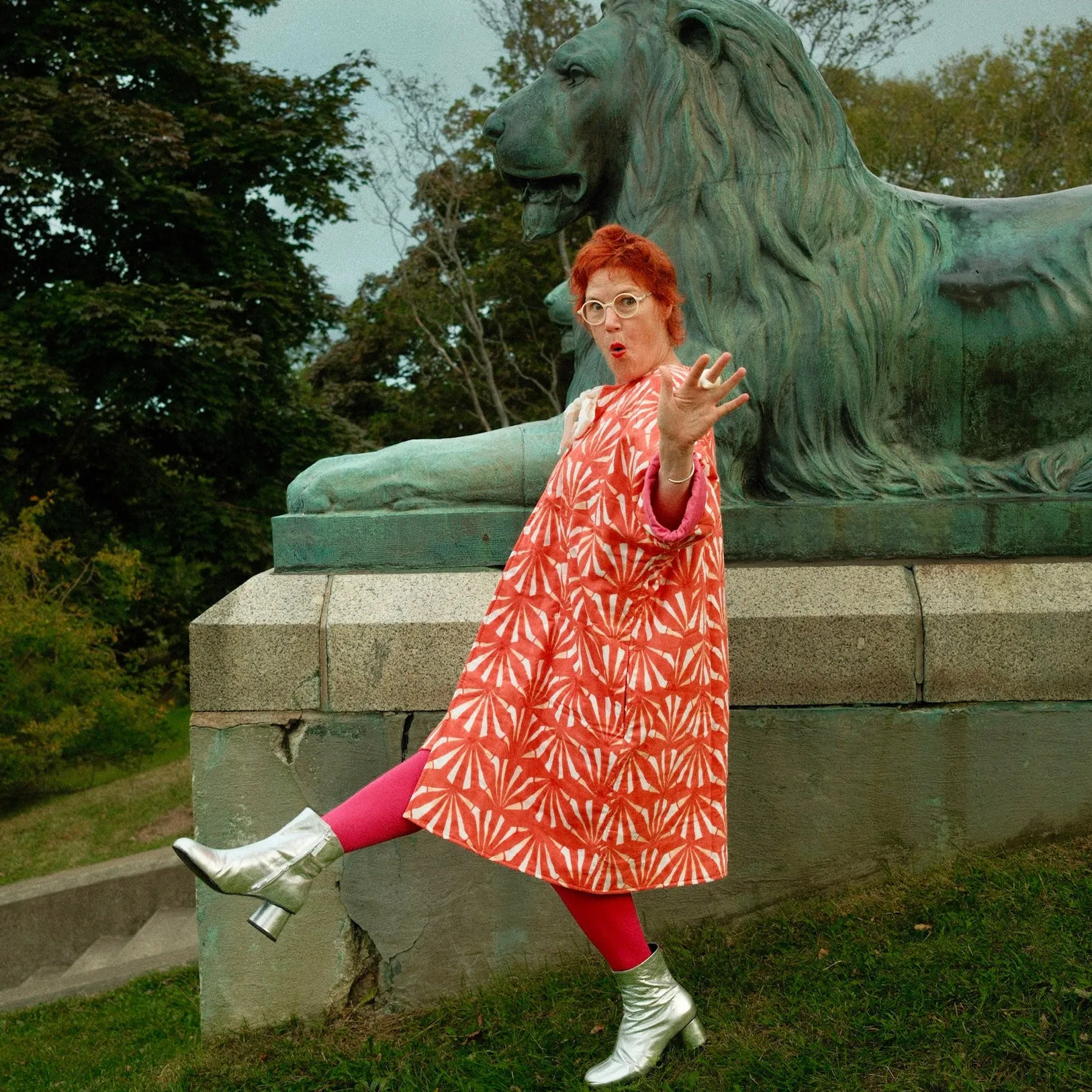 Camille Jacket in Coral Red and Sand Fan