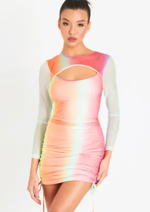 Cassidy Multi Ombre Stripe Cut Out Ruched Mini Dress